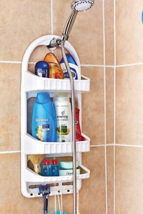3 Katlı Şampuanlık Banyo Şampuan Rafı Beyaz Duş Raf Standı Duş Başlığına Asılır Vantuzlu