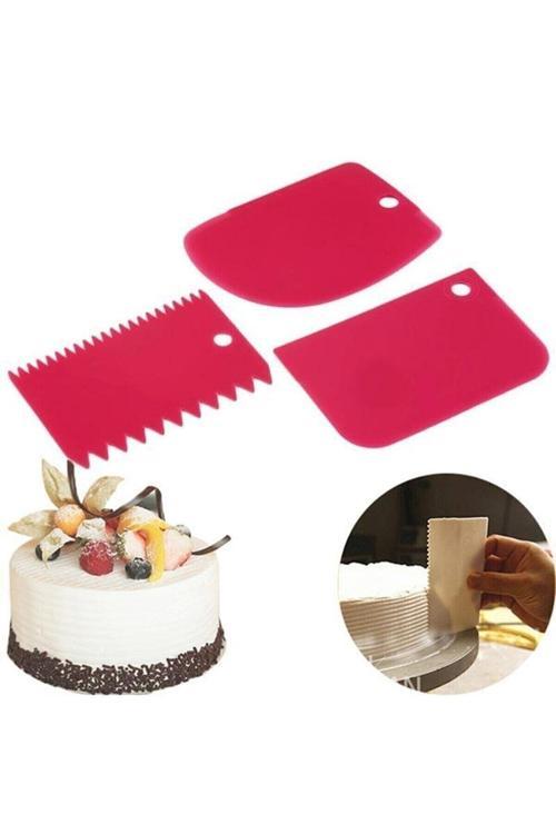 3 Lü Hamur Kesici / Kazıyıcı / Dekoratör - Hamur Kek Pasta Şekillendirici Set