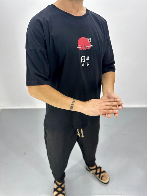 Erkek Japon Dağı Siyah T-Shirt