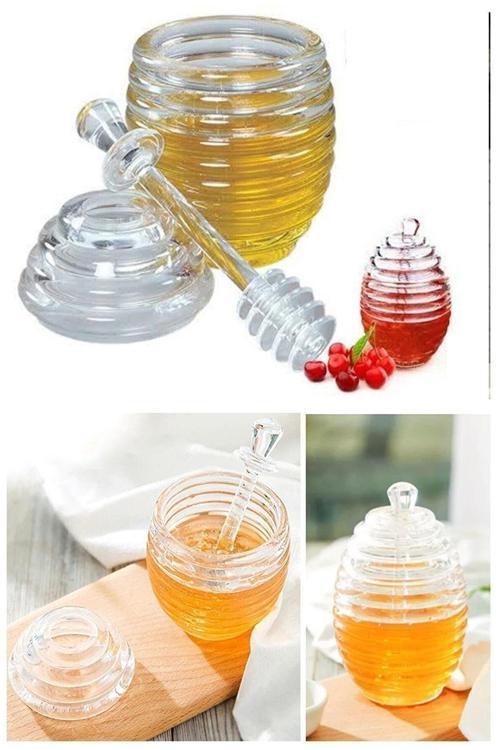 Kaşıklı Akrilik Bal Kavanozu Bal Reçel Tahin Kasesi Kendinden Kaşıklı Helezon Bal Kavanoz Kovan Şeki