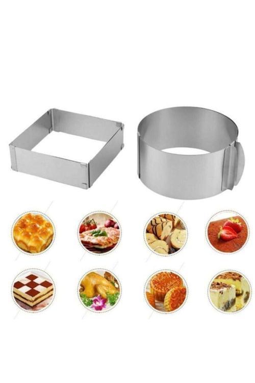 2 Li Set Metal Ayarlanabilir Kare Pasta Kek Kalıbı - Ayarlı Yuvarlak Kek Kalıbı