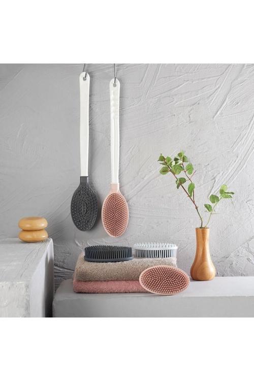 Silikon Masajlı Uzun Saplı Vücut Masaj Fırçası Banyo Sırt Kesesi Saplı Yumuşak Fırça (4415)