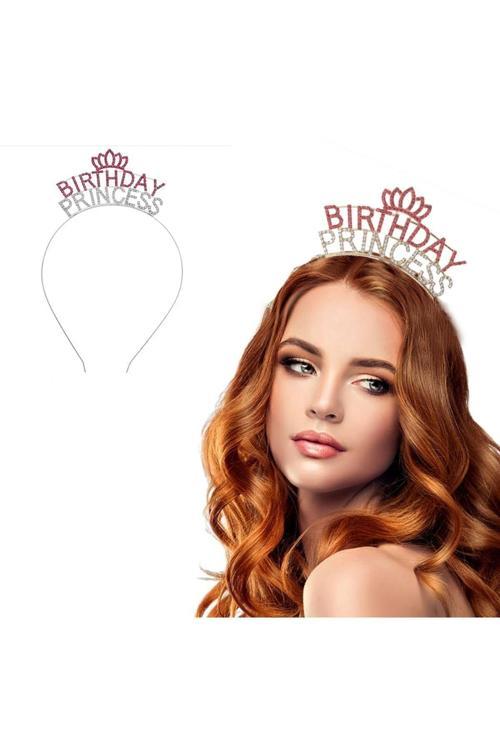 Kristal Taşlı Pembe Birthday Princess Yazılı Parti Tacı 19X11 Cm (4415)