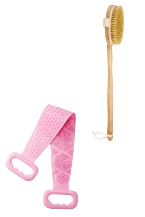 At Kılı Selülit Ahşap Banyo Fırçası+ Çift Taraflı Silikon Yumuşak Banyo Hamam Lifi