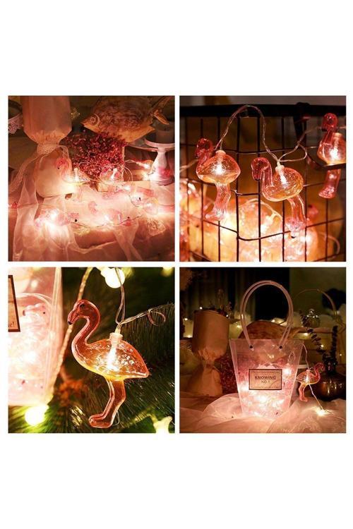 10'Lu Pilli Led Flamingo Dekoratif Işık Zinciri Aydınlatma 1,5 Mt (4415)