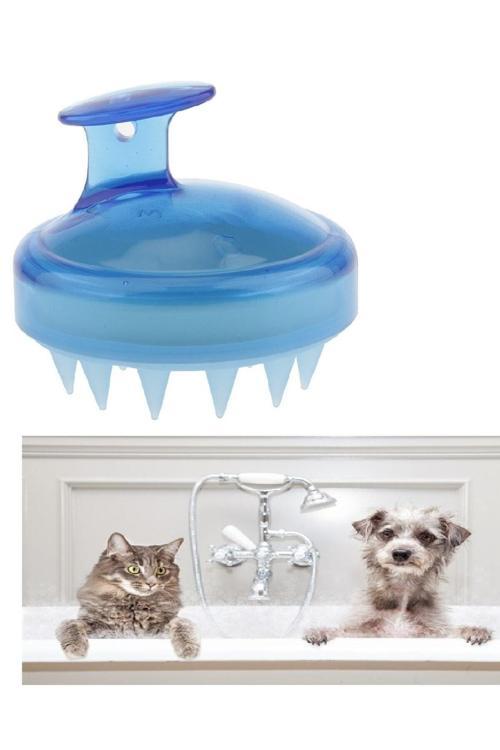 Silikon Uçlu Başlıklı Şampuan Hazneli Kedi Köpek Yıkama Fırçası