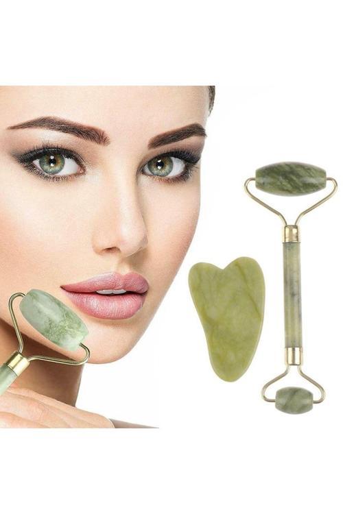 2 Li Set Yeşil Taşı Yüz- Vücut Masaj Aleti