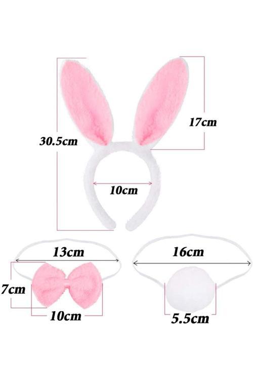 Tavşan Kostüm Seti Taç Papyon Kuyruk Pembe Renk (4415)