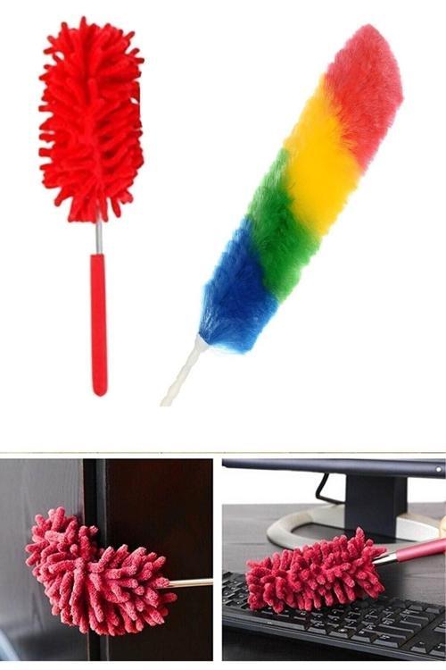 2 Li Toz Alma Aparat Seti -Mikrofiber Teleskobik Toz Alma Antistatik Toz Püskülü Duster