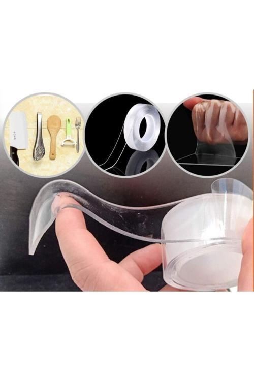 Multi Çift Taraflı Bant 3 M X 3 Cm -Yıkanır Tekrar Kullanılabilir Nano Jel Bant Güçlü Yapışkanlı