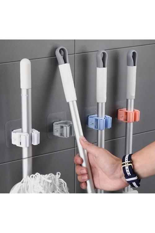 Yapışkanlı Pratik Mop Tutucu 4 Adet Gri Yapışkanlı Fırça Çekçek Mop Sapı Tutucu