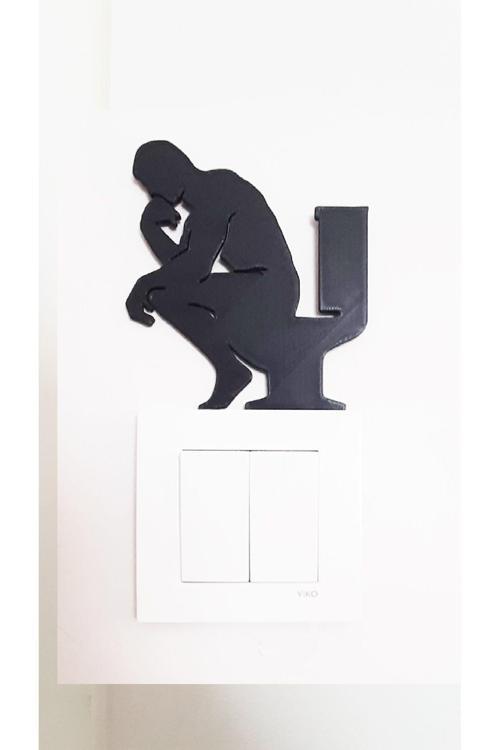Thinker Man Klozette Oturan Düşünen Adam - Kapı ,Priz ,Sifon Süsü Komik Dekoratif Plastik Çıkartma