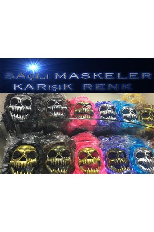 Saçlı Kuru Kafa İskelet Maske 1 Adet (4415)