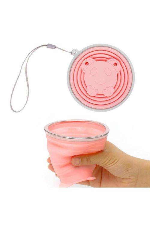 Pembe  Beyaz Çift Renk Ürün Slikon Taşınabilir Katlanabilir Pratik Bardak (4415)