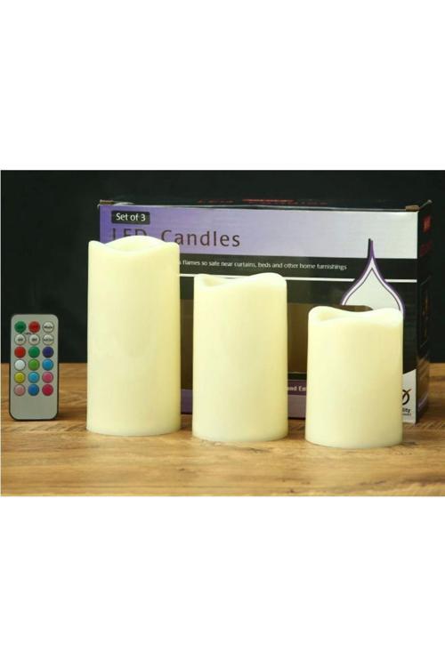 Pratik Kumandalı Renk Değiştiren Led Mum 3 Boy Set