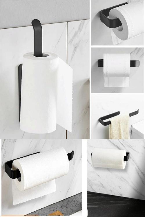 Mat Siyah Metal Kağıt Havlu Askısı - Mutfak Banyo Havlu Tutacağı Askısı Vida Veya Yapıştırmalı