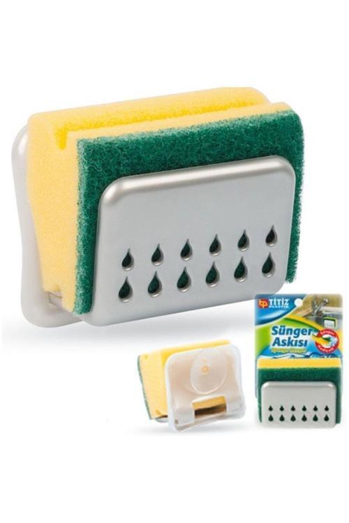 Sünger Hediyeli Vantuzlu Bulaşık Sünger Askısı Sponge Hanger Sünger Tutucu Aparat