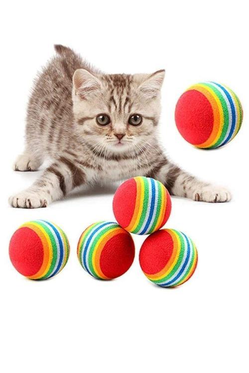 Süper 3Lü Gökkuşağı Sünger Kedi Köpek Çiğneme Oyun Topu Diş Çıkarma Interaktif Oyuncak