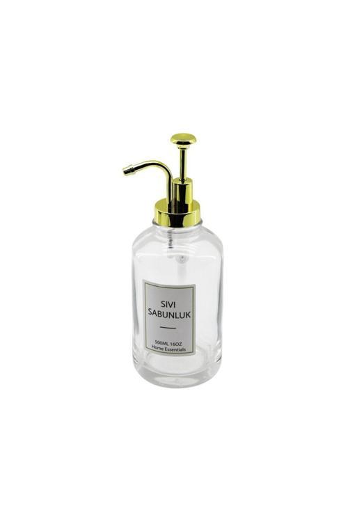 Yuvarlak Cam Şişe - Şeffafsıvı Sabunluk 500Ml Pompa - Musluk Ayrık Model Başlı (4415)