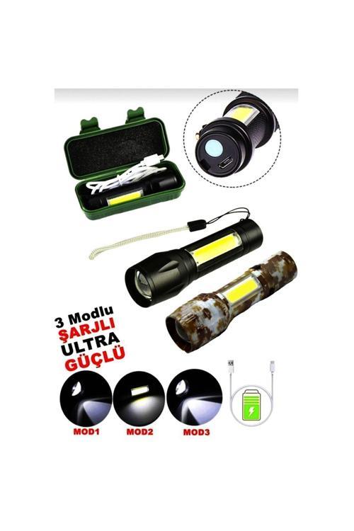 Usb Charge 2İn13W+1W Usb Şarjlı Ledli Polis El Feneri Metal Kasa Pls.Kutu (4415)