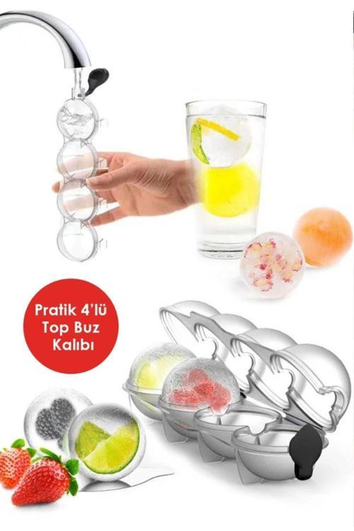 Pratik4 Bölmeli Top Buz Kalıbı | Sihirli 4'Lü Küre Sunum Buz Kalıbı Kokteyl Buzluğu