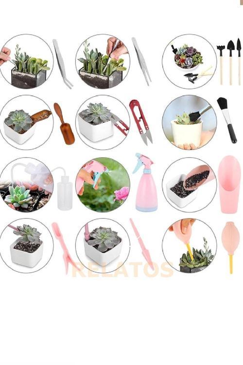 Plastik Bitki Ekim Ve Bakım Seti Minyatür Saksı Çiçekler Sukulent Bitkileri Bakım Seti 20 Parça