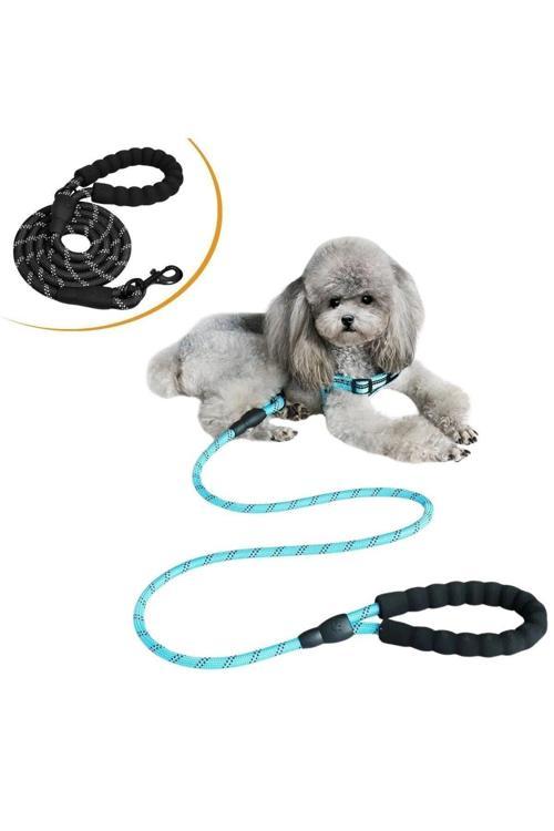 Reflektörlü Fosforlu Köpek Gezdirme Halatı Tasma Kayışı Metal Kancalı 130 Cm (4415)
