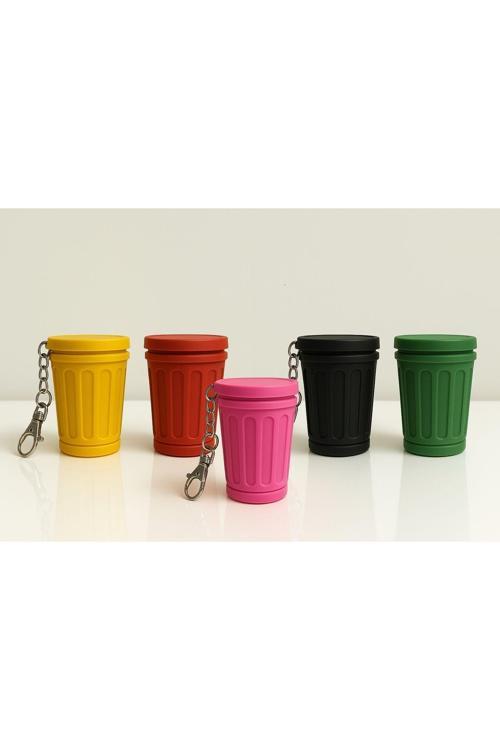 Sarı Renk Çöp Kovası Görünümlü Açılır Kapaklı Anahtarlık Çok Amaçlı Mini Saklama Kutusu 5 Cm (Sh4)