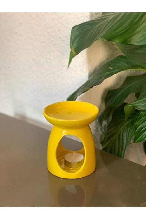 Seramik Konik Buhurdanlık Sarı 1 Adet Mum Hediyelidir