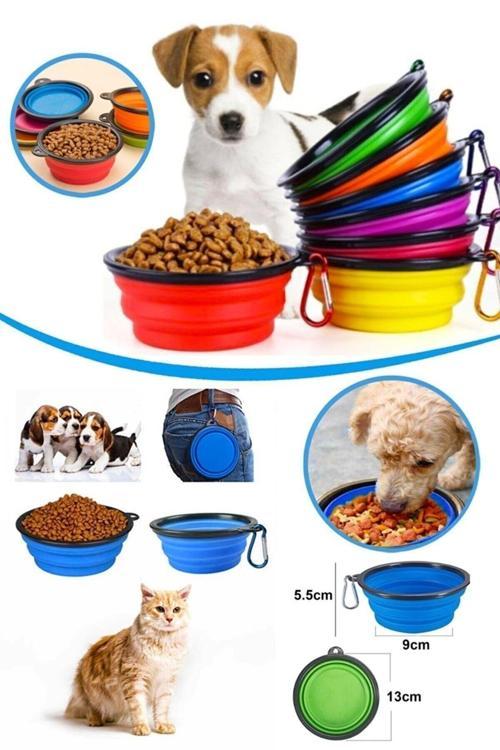 Silikon Katlanır Kedi Köpek Su Ve Mama Kabı Anahtarlıklı