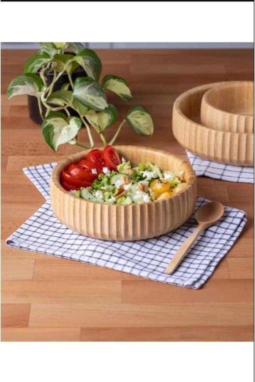Bambu Çizgili Kase Meyvelik Ekmeklik Salata Meze Bowl Curve Kase Sunum Tepsisi