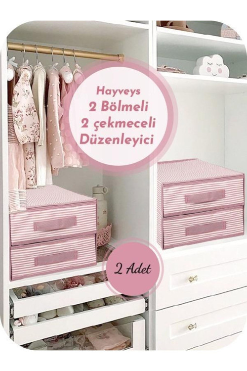 2 Adet Karton Destekli 2 Bölmeli 2 Çekmeceli Katlanabilir Kartonlu Düzenleyici Çekmece Içi Dolap Org
