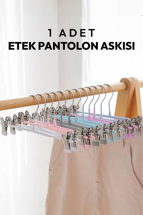 Renkli Etek Askı,Pantolon,Şal,Atkı,Çanta Askısı Mandallı Askılık