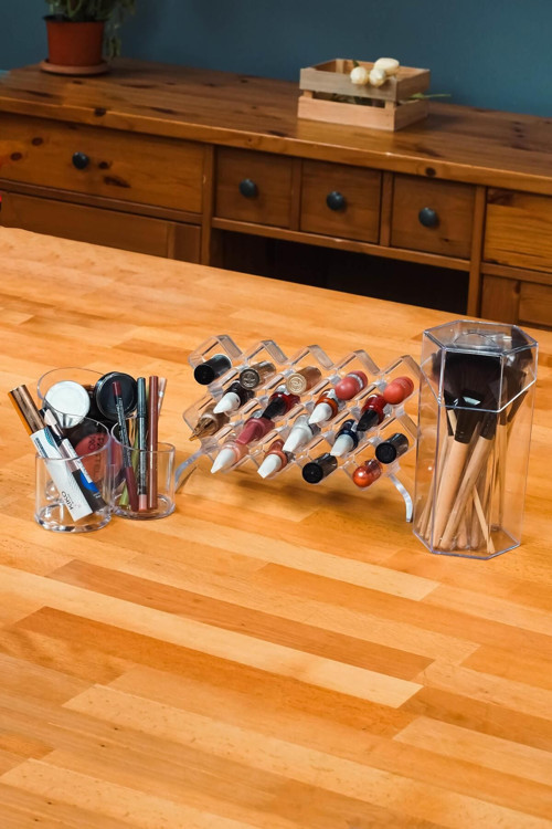 3 Parça Makyaj Kozmetik Düzenleyici Organizer Set Ojelik Rujluk Fırçalık