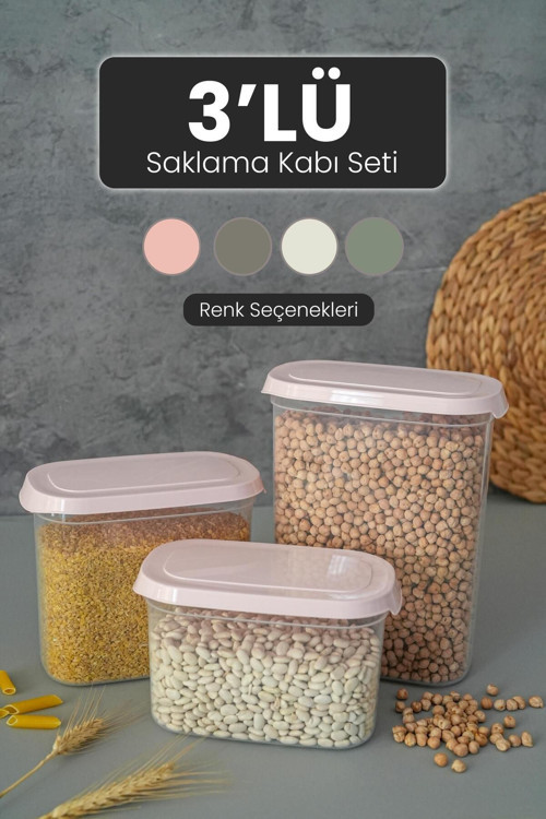 3'Lü Bakliyat Gıda Erzak Saklama Kabı Kavanoz