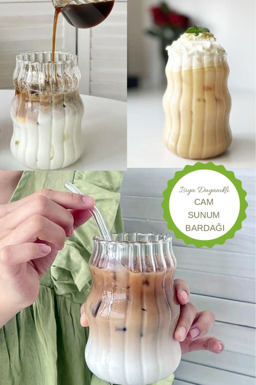Isıya Dayanıklı Tasarım Cam Sunum Bardak 600 Ml Kahve Soğuk İçecek Bardağı