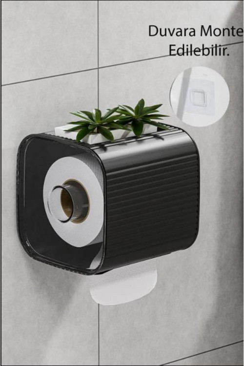 Yapışkanlı Kapaklı Siyah Tuvalet Wc Kağıtlığı