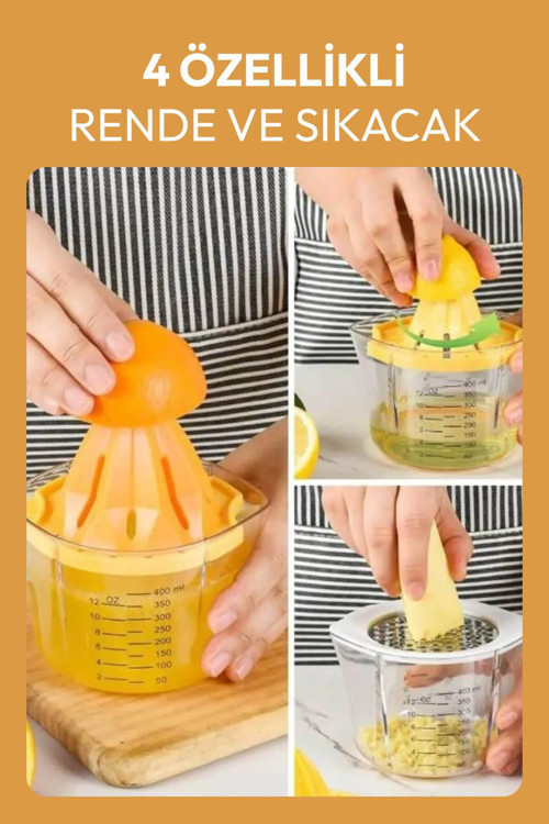 4 Özellikli Rende Tasarımlı Hazneli Ölçülü Limon Naranciye Sıkacağı