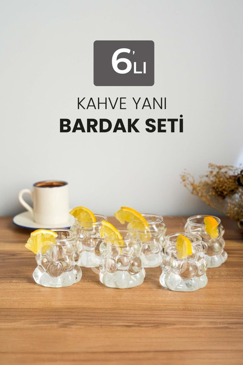 6 Adet Kahve Yanı Üzüm Model Cam Bardak