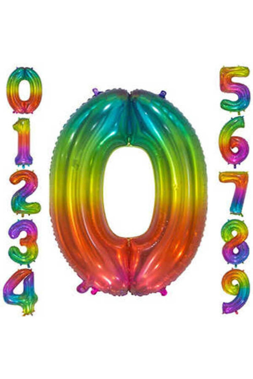 Rainbow Konsept Balon 0 Rakam Balon 1 Metre Büyük Boy