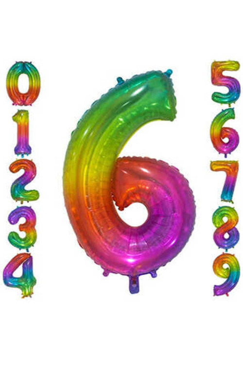 Rainbow Konsept Balon 6 Rakam Balon 1 Metre Büyük Boy