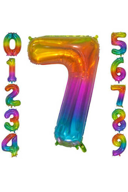 Rainbow Konsept Balon 7 Rakam Balon 1 Metre Büyük Boy