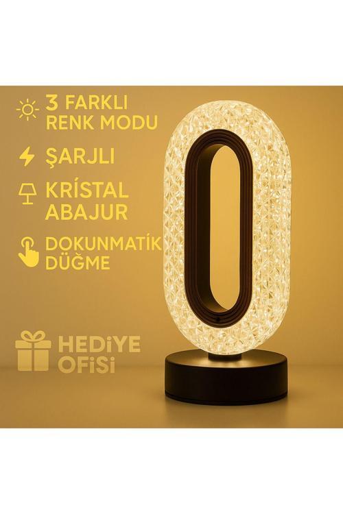 | Kristal Masa Lambası – Şarjlı, Dokunmatik, 3 Renk Modlu Dekoratif Işık