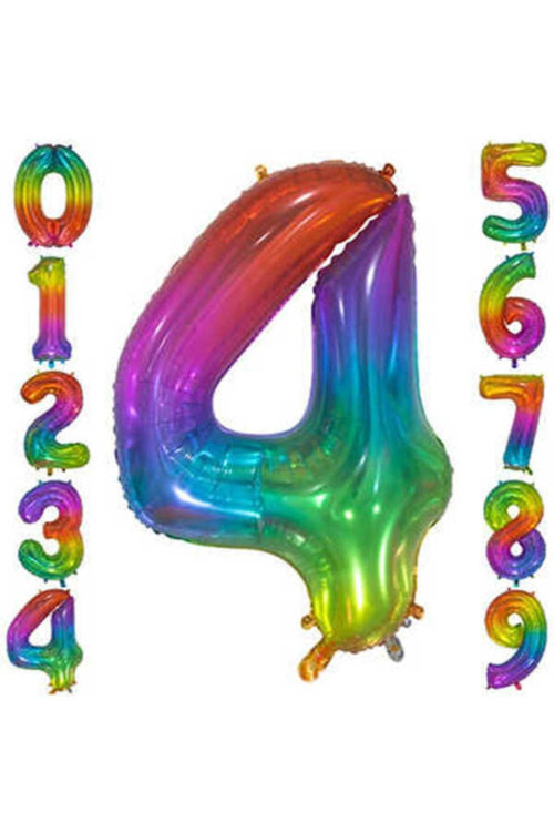 Rainbow Konsept Balon 4 Rakam Balon 1 Metre Büyük Boy