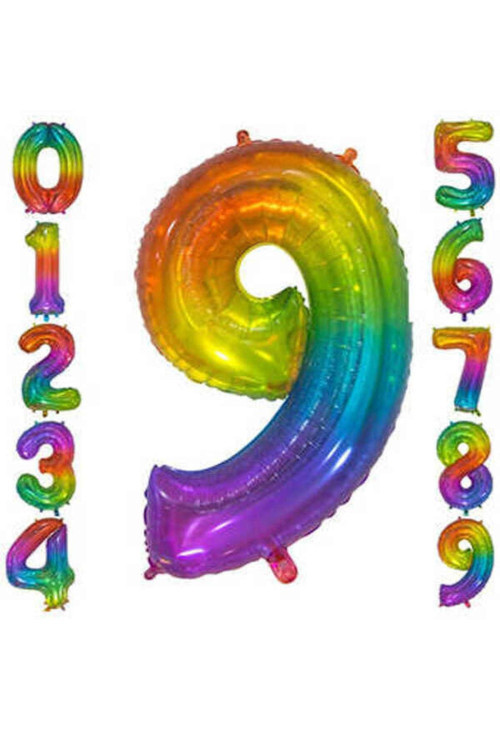 Rainbow Konsept Balon 9 Rakam Balon 1 Metre Büyük Boy