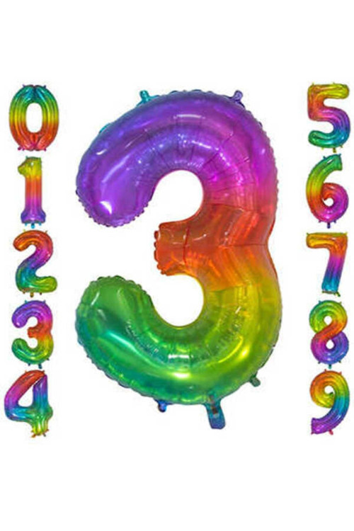 Rainbow Konsept Balon 3 Rakam Balon 1 Metre Büyük Boy