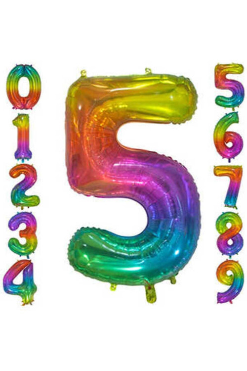 Rainbow Konsept Balon 5 Rakam Balon 1 Metre Büyük Boy