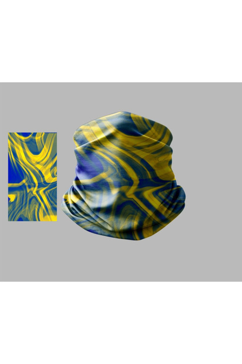 Sarı Lacivert Tasarımlı Motorcu Çok Amaçlı Outdoor Boyunluk Unisex Bandana