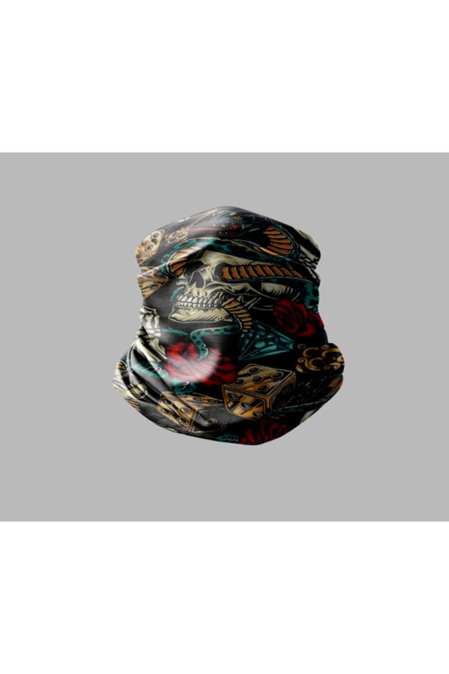 Kuru Kafa Tasarımlı Motorcu Buff Maske Outdoor Boyunluk Unisex Bandana