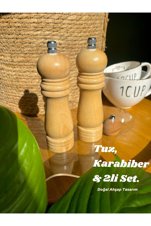 Bambu Gövdeli Vintage Komple Ahşap Tuz Karabiber Değirmeni Baharat Öğütücüsü Orta Boy 16 Cm 2Adet